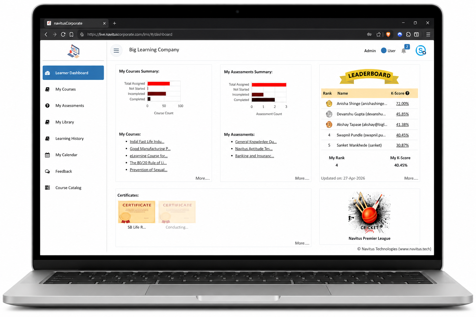 Navitus LMS dashboard preview